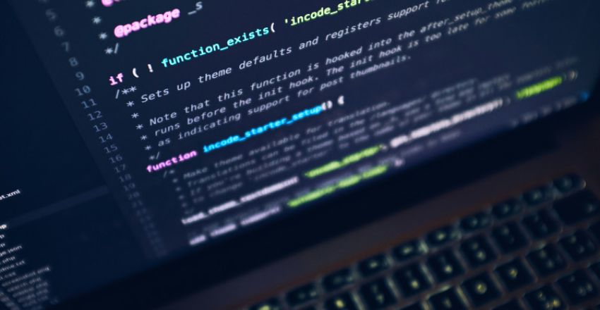 Close-up of website code on a screen, optimised for SEO and search visibility
